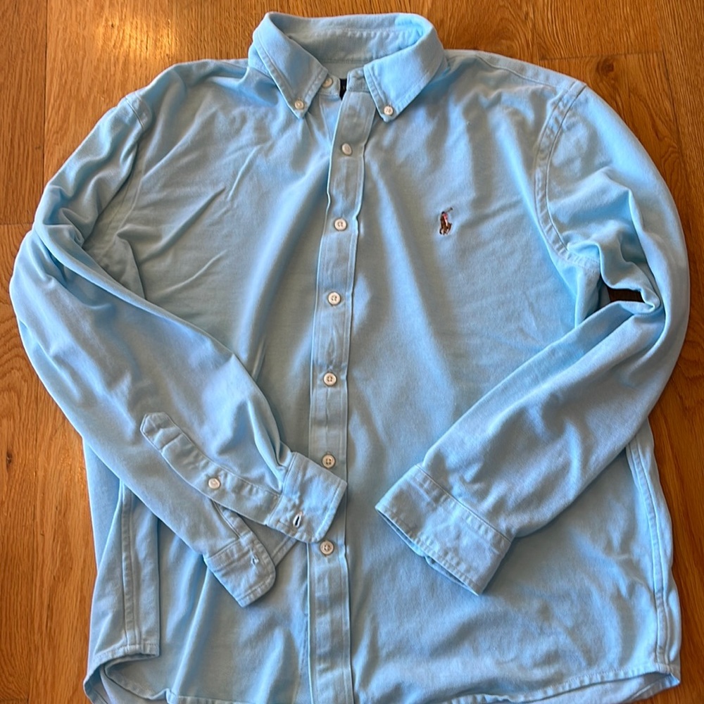 Teal blue knit Oxford